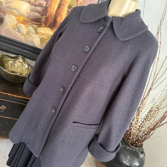 SANDRO short waisted cuffed sleeve rounded collar large buttons WOOL COAT - Picture 1 of 7